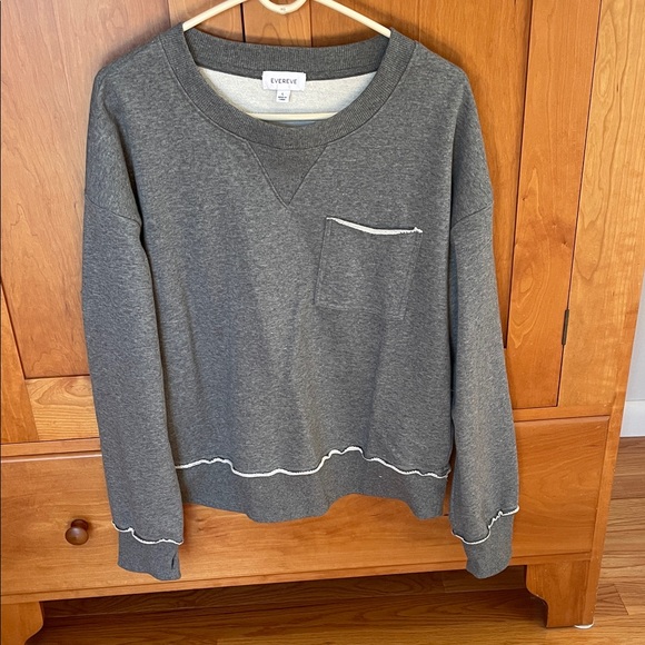 Evereve Tops - Evereve Charlotte WashCharcoal Grey Crewneck Sweatshirt with White Contrast Trim